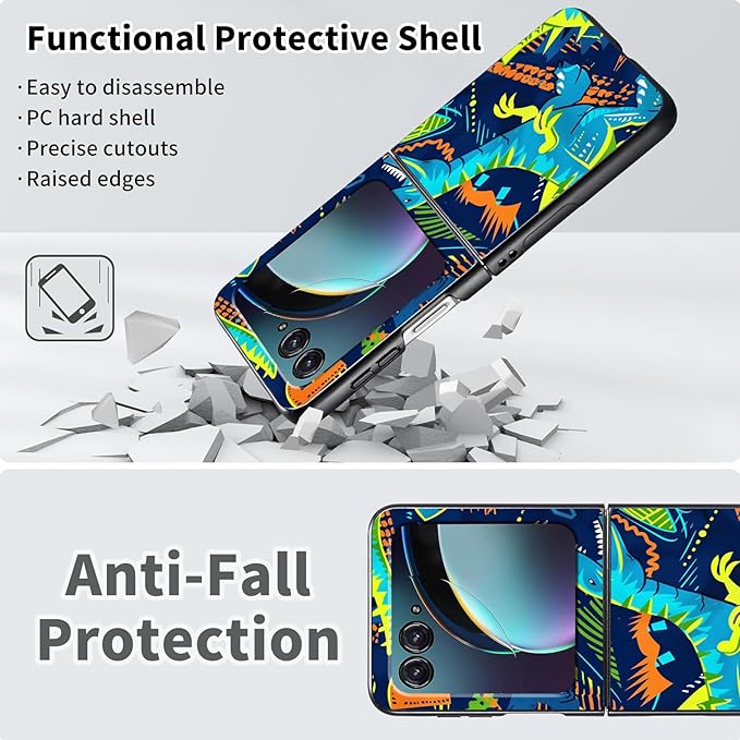 for Motorola Moto Razr Plus 2024 Case,for Moto Razr 50 Ultra Case Cute Slim Hard PC Thin Anti-Scratches Shockproof Protective Phone Cover for Motorola 50 Ultra,Blue Cartoon Dinosaur