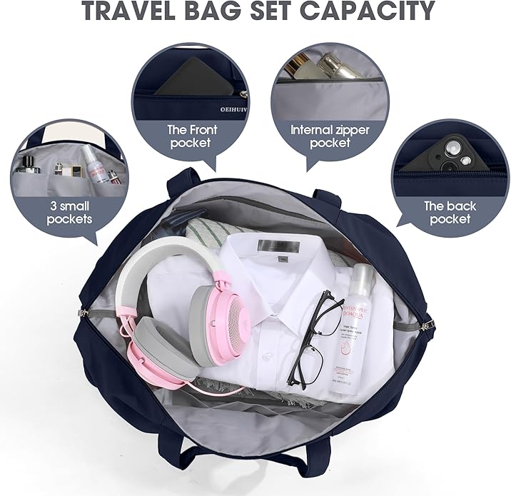 Women's Weekender bag Travel Duffel Bag with Shoe Compartment 21-inch Airline-Approved Carry-On, 2-Piece Overnight Bag Set Personal Item Luggage