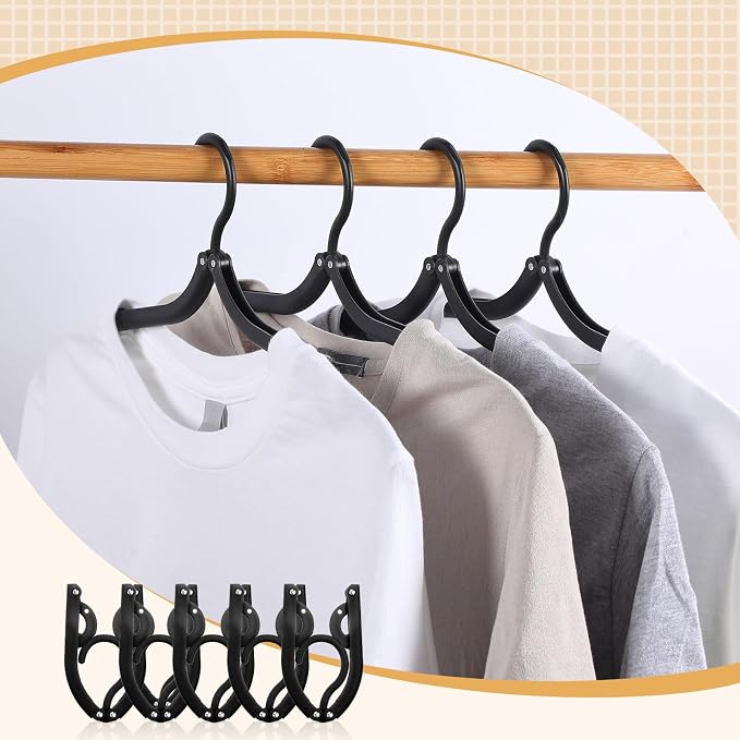 Sieral 40 Pcs Foldable Travel Hangers Plastic Portable Folding Clothes Hangers Cruise Ship Essentials for Travel Cruises Suitcase Dormitory School Hotel Women Laundry Coat Bag Drying(Black)