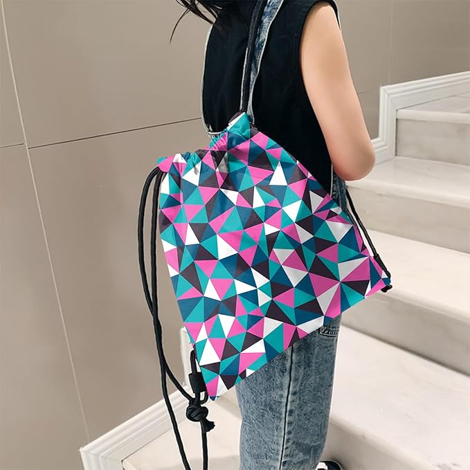 Drawstring Backpack for String Bag Waterproof Cute Sports Beach Swimming Travel (13"×17")-Geometry