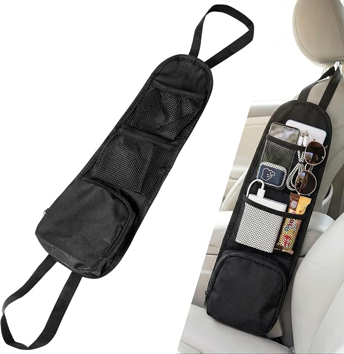 Car Seat Storage Hanging Bag, Multi-Pocket Auto Interior Seats Side Organizer with Mesh Pockets, Multifunctional Vehicle Seat Mesh Storage Bag for Phones Wallets Glasses