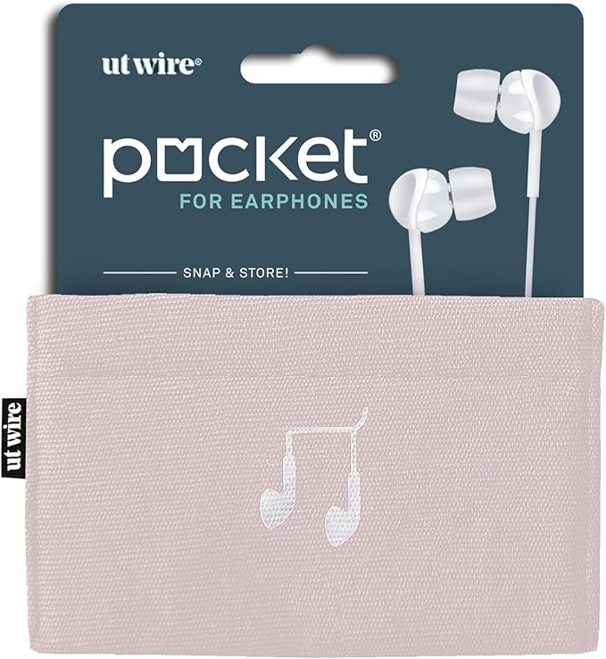 UT Wire Pocket Snap & Store Earphone Case Pouch, Pale Pink with Solid Grey Interior