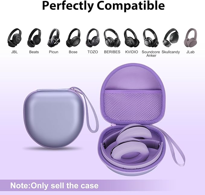 Headphone Case Compatible with JBL/Beats/BERIBES/Jlab/Picun/TOZO/KVIDIO/Soundcore Anker/Skullcandy Noise Cancelling Over-Ear Headphones, Pearl Purple
