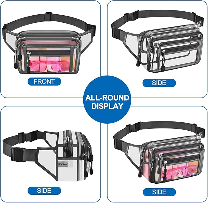 Clear Bag Stadium Approved Clear Fanny Pack for Women for Work,Multi-purpose Waist Bag for Travel & Sporting Event
