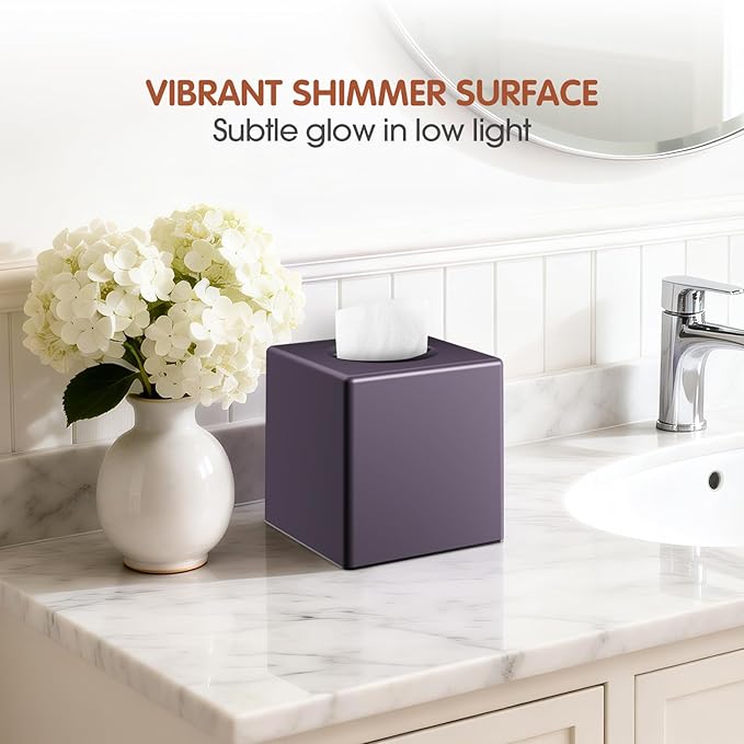 Y-in Hand Tissue Box Cover, Decorative Square Facial Storage Tissue Box Holder, Home Accessories for Bathroom Vanity Countertops, Dressers, Night Stand, Parlors and Office (Purple)