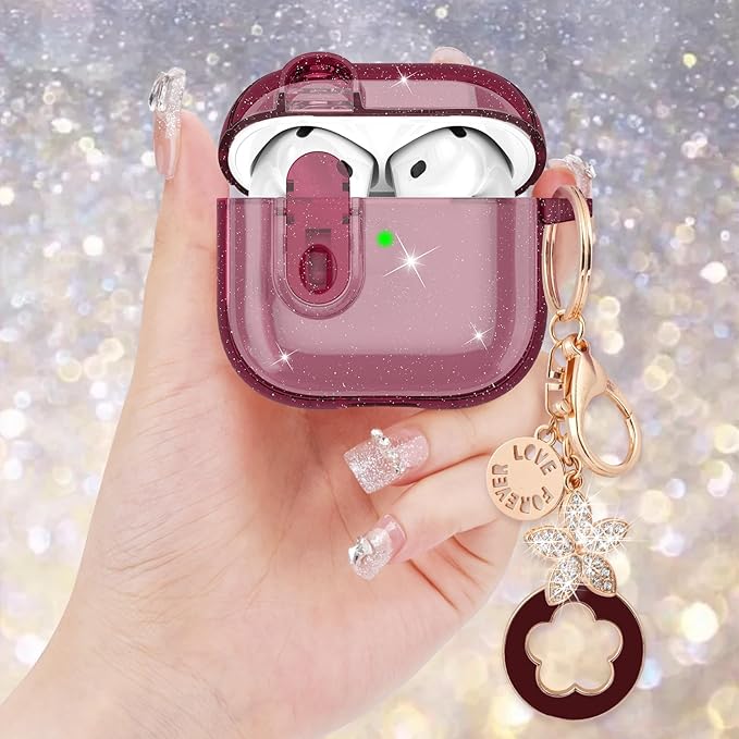 (with Safety Lock) VISOOM 2025 Clear Cases for Airpods iPods 4 Case Cover Women, Bling Airpod iPod 4 Case Soft 4th Gen Air Pods iPods Cases with Keychain for Apple Headphones Airpods4 Generation