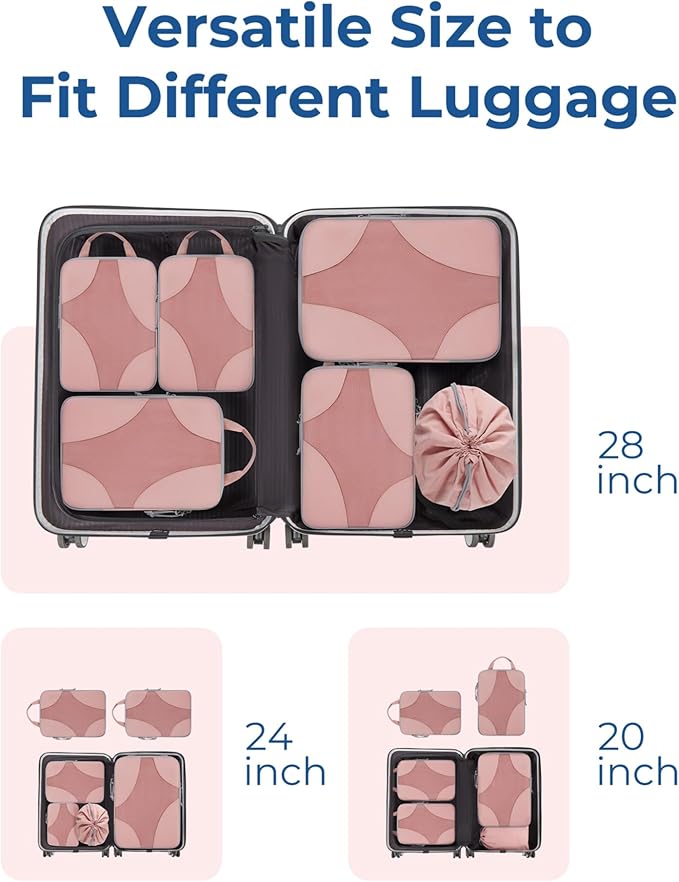 BAGSMART Compression Packing Cubes for Travel, 6 Set/14 Set Compressible Luggage Organizer for Cruise Ship, Lightweight Travel Essentials (1L+2M+2S+Shoe bag+Drawstring bag+Toiletry bag+6Plastic bags)