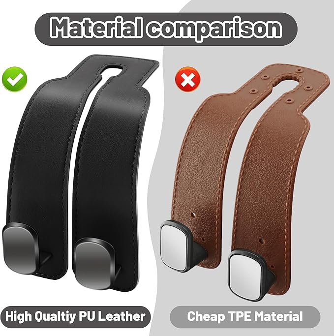Amelity Car Seat Headrest Hooks for Bags Purses Groceries, 2 Pack Black