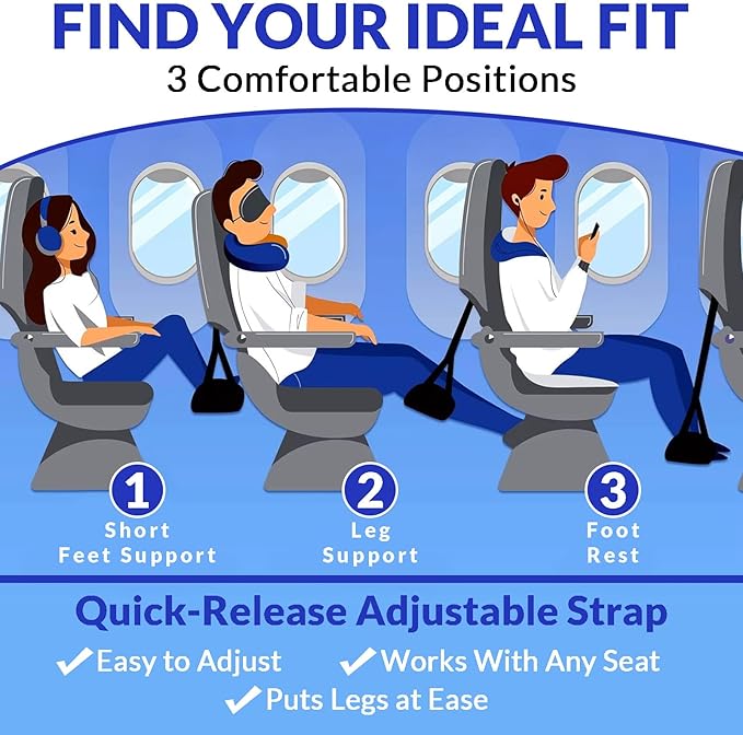 2 Pack Airplane Travel Footrest Hammock - Adjustable Strap Portable Leg Rest Plane Travel Essentials for Long Flights Compact Foot Hanger for Airplane Train Office