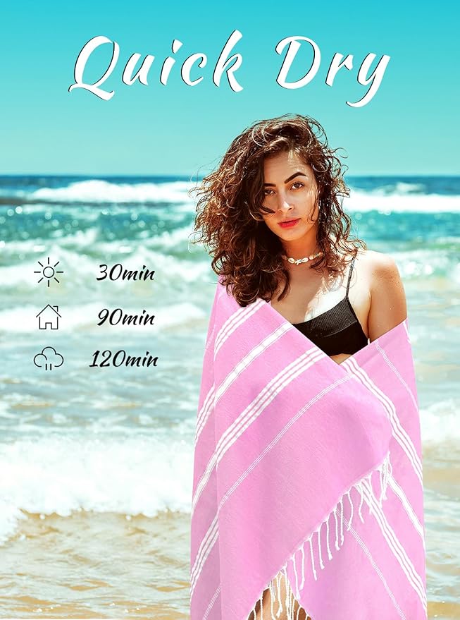 cabanana Turkish Beach Towel Oversized - 40"x70" Quick Dry Sand Free Thin Beach Towels for Adults,Extra Large Cotton Lightweigh Travel Towel for Beach Accessories (Light Pink)