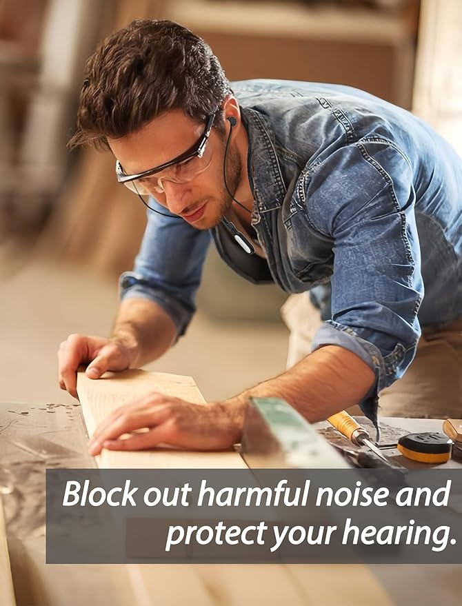 HALLEAST Earplugs for Concert, Noise Reduction, Hearing Protection, with Removable Ear Plug Lanyard, Safety Connector Cord Strap Neckband – SNR 26dB, NRR 14dB, Black Plug + White Tip