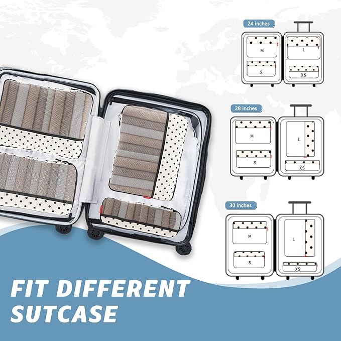 U+U 4 Set Compression Packing Cubes - Ultralight Travel Organizers, Space-Saving Suitcase Organizer, Expandable Packing Organizers for Travel Essentials (Polka Dot)