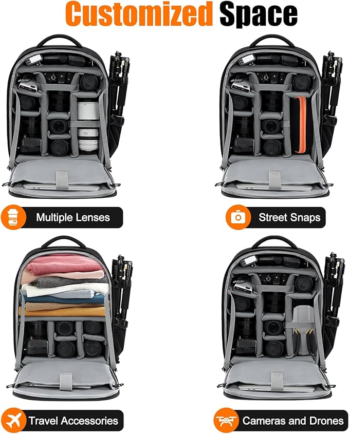 Cwatcun DSLR Camera Backpack，Large DSLR Camera Bag with 17" Laptop Compartment, Waterproof & Tripod Ready