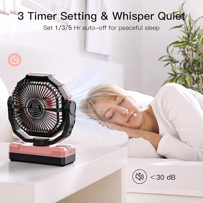 FRIZCOL 3-in-1 Camping Fan - Portable Fans Rechargeable - 24000mAh Battery Powered Fan with Light for Indoor, Outdoor, Tent, Travel, Fishing, Jobsite, Gifts for Men Dad Him - Pink