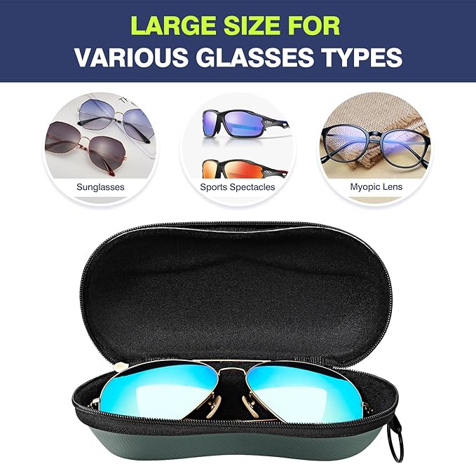 MoKo Semi Hard Shell Sunglasses Case, Unisex Protective Eyeglass Case Glasses Case Holder with Metal Hanging Hook