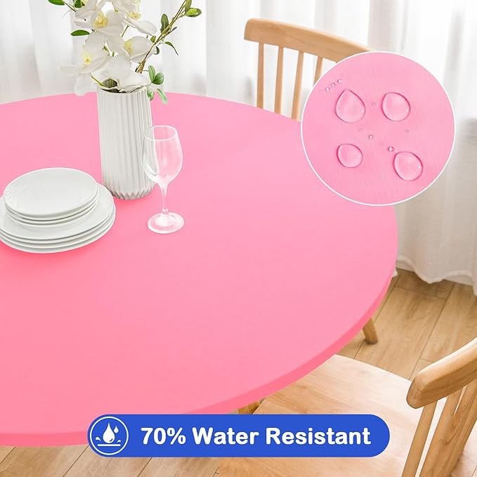 Wolkemer 2 Pack 5 Foot Pink Fitted Tablecloth 60 Inch Round Elastic Edges Table Cloth, Spandex Stretch Table Cover with Machine Washable Fabric for Wedding Party Picnic Dining Indoor Outdoor