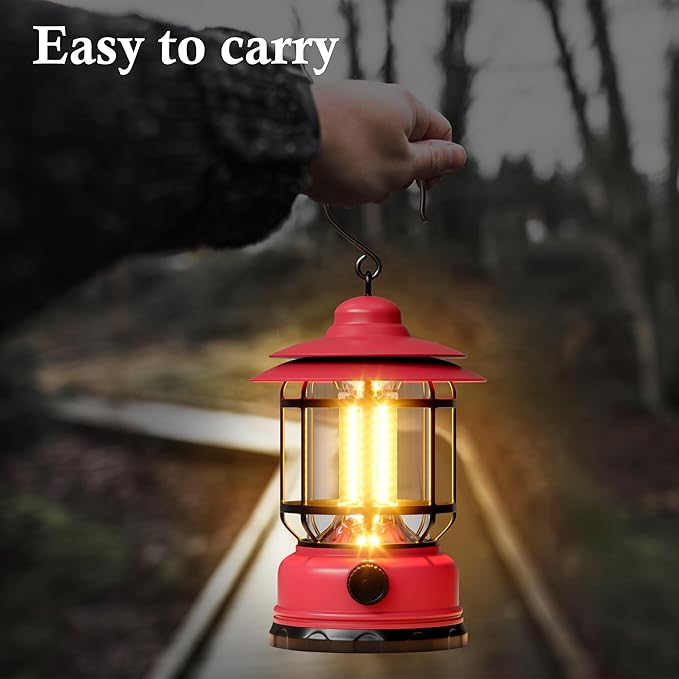 Retor Camping Lanterns LED Step-Less Dimming Retro-Style Battery Powered USB Rechargeable Flashlights Survival Kits Portable Ambient Lighting Emergency Outages Hiking Light(Pink 1 Pack)