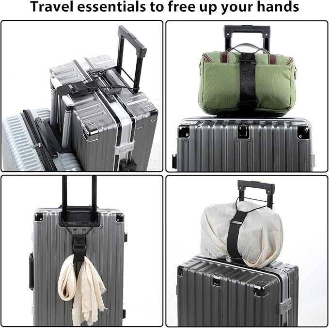 4 Pcs Luggage Straps, Strong Adjustable Luggage Connector Straps Luggages Strap for Add a Bag Bungees Multi-Purpose Travel Accessory Handle Handbag Backpack Spinner Carryon Travel