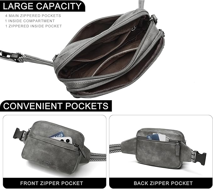 LATMAP 3L Fanny Packs Belt Bag for Women Small Everywhere Crossbody Bag Waist Packs Faux Leather Sling Chest Travel Purse
