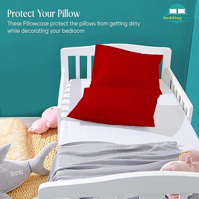 Travel Pillow Case 12x16 Set of 2 Zipper Closure Toddler Pillowcase 600 Thread Count 100% Egyptian Cotton Soft & Skin Friendly Travel Pillow Covers 12x16 Inches, Red