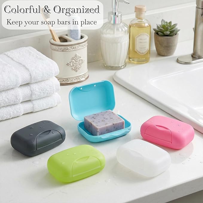 AVLA 20 Pack Travel Soap Case, Small Plastic Bar Soap Box Holder, Portable Soaps Dish with Lid, Compact Soaps Savers Container for Shower, Bathroom, Camping, Gym, Trip, 5 Assorted Colors