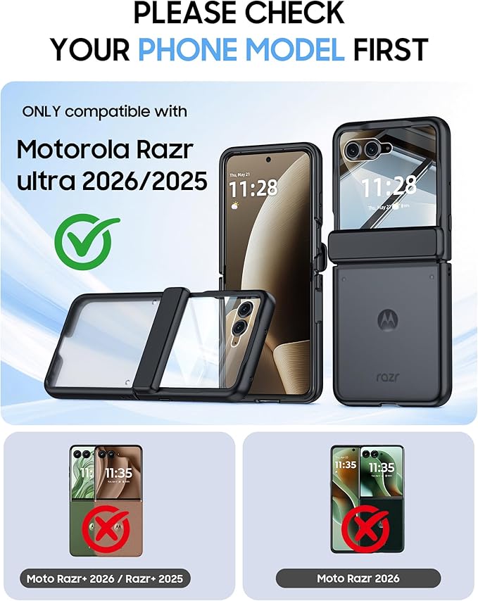 for Motorola Razr Ultra 2026 Case/Razr Ultra 2025 Case with Hinge Protection, Screen Protector, Skin Feel Translucent Frosted, Shockproof Slim Cover for Razr Ultra 2026/2025 -Black
