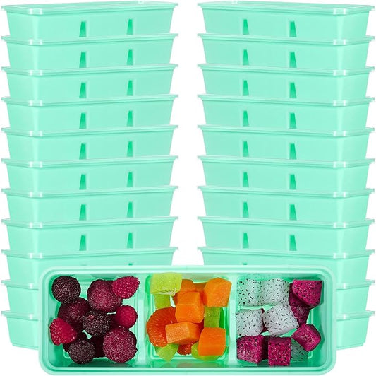 Hushee 25 Pack 17 oz Small Meal Prep Containers with 3 Compartments Snack Containers with Lid Disposable Plastic Bento Box Travel Lunch Food Boxes Stackable for Office Picnic (Green)