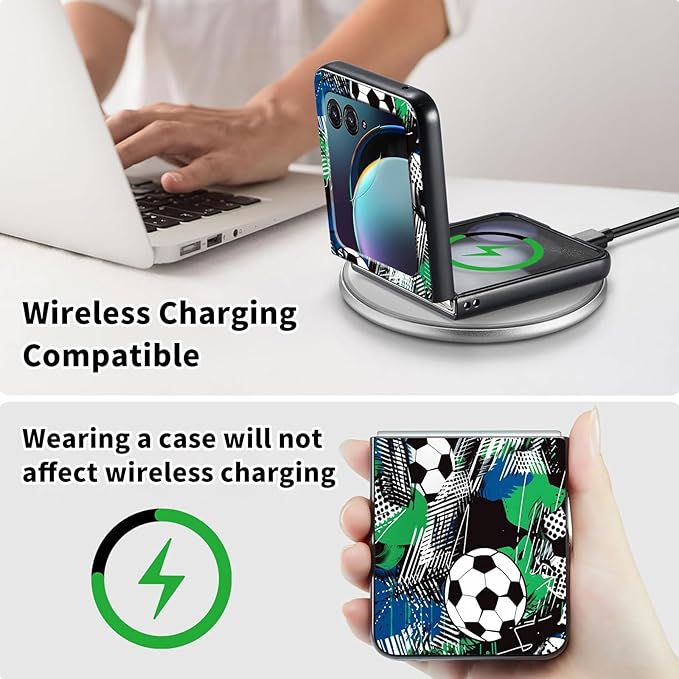 for Motorola Moto Razr 2024 Case,Moto Razr 50 Phone Case Cute Slim Hard PC Ultra-Thin Anti-Scratches Shockproof Protective Cover,Football Green Blue