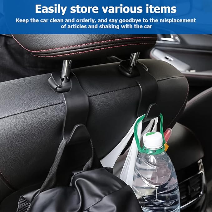 8sanlione Car Back Seat Headrest Hooks, 4PCS Vehicle Backseat Storage Organizer Hanger, Multifunctional Auto Headrest Hidden Hook Universal for Handbag Purse Backpacks Bags and Groceries (Pink)