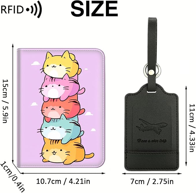 Passport Wallet, Passport Holder with RFID Blocking and Luggage Tag, Waterproof PU Leather Travel Documents Organizer Case, Passport Covers with Card Slot for Women & Men, Gay Pride Cats Passport Book