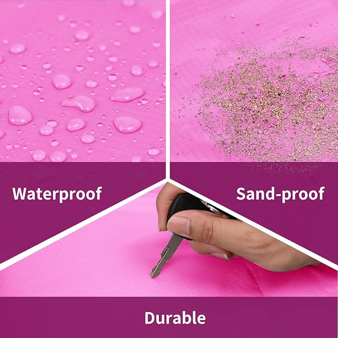 Frelaxy Pocket Picnic Blanket, Waterproof Sandproof Beach Mat, Compact Camping Tarp for Festivals, Hiking, Travel, Outdoor Recreation (Pink & Blue, 35'' x 57'')