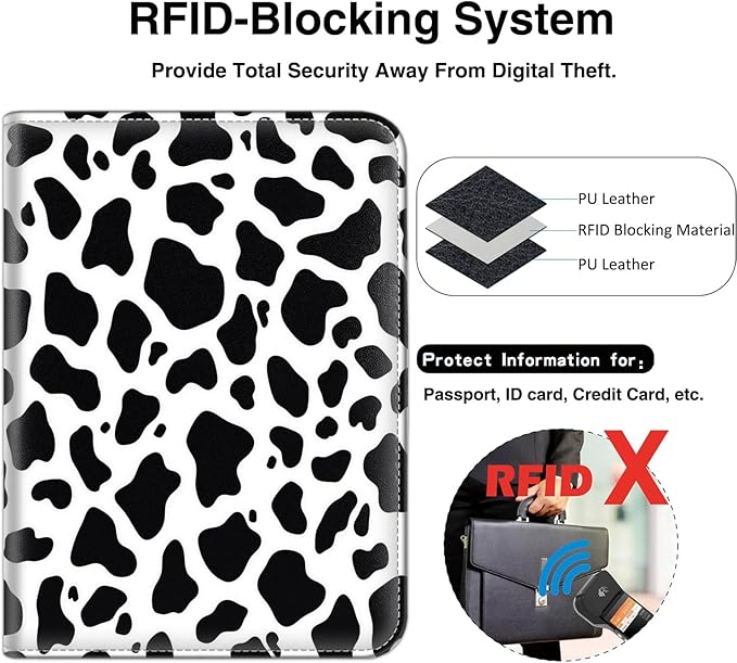 Passport Wallet, Passport Holder with RFID Blocking and Luggage Tag, Waterproof PU Leather Travel Documents Organizer Case, Passport Covers with Card Slot for Women & Men, White Leopard Passport Book