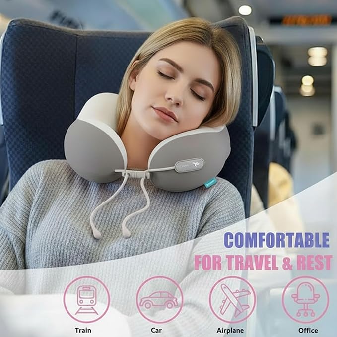 Travel Pillow with Cool Material,Neck Pillow for Traveling 100% Pure Memory Foam,Travel Neck Pillow with Hard Case, Airplane Pillow for Traveling,Travel Essentials (Grey)