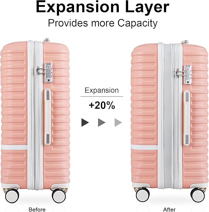 Joyway 24 Inch Checked Luggage, Expandable Suitcase with Spinner Wheel, 3 Piece Hard Shell Luggage Set with TSA Lock(Pink)