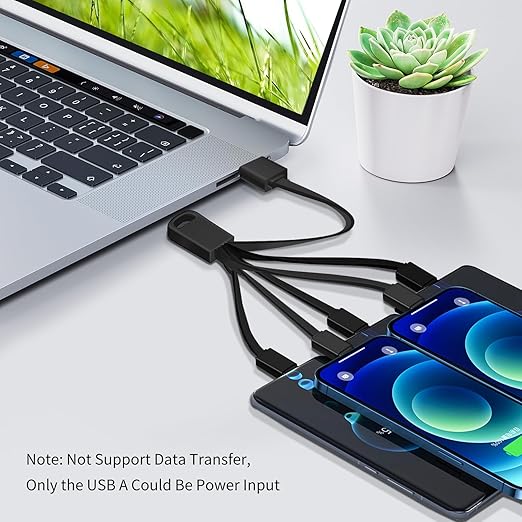 Herfair Multi Charging Cable (2-Pack) Universal Charger Cord 6-in-1 Powering Wire Lead for Multiple Devices with iPhone Type C Micro USB Connectors for Travel Fast Charge Electronics (Black)