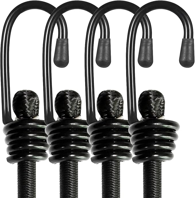 BEXSLE Bungee Cords with Hooks 2m Long, Heavy Duty Outdoor Elastic Bungee Straps, No Odour Industrial Grade Bungee Rope for Securing Tarps, Luggage, Tents, Bikes or Garden Tidying 80inch 4Pcs (Black)