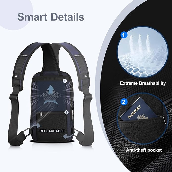 hk Sling Bag for Man, Waterproof Utility Crossbody Bag with Anti-theft Pocket for Men