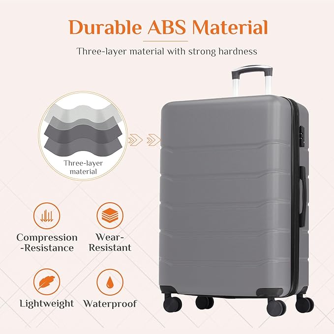Sweetcrispy Carry on Luggage, Hard Shell ABS Suitcase with Double Spinner Wheels, Lightweight Expandable Rolling Suit Case with TSA Lock, 20 Inch Dark Grey