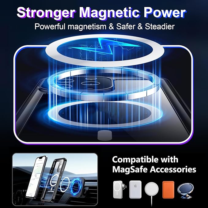 Compatible with iPhone 13 Pro Max Case Waterproof, Built-in Screen & Camera Protector IP68 Underwater Full Body 13FT Military Dropproof Shockproof Phone Case 6.7"-Black/Clear-Mag