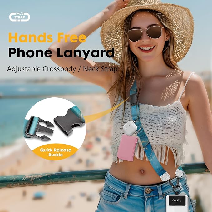 Icycay Phone Lanyard Crossbody, Blue Marble Cell Phone Strap for Around The Neck Adjustable, Anti Theft Cute Lanyard for ID Holder Keys Accessories Travel Essential