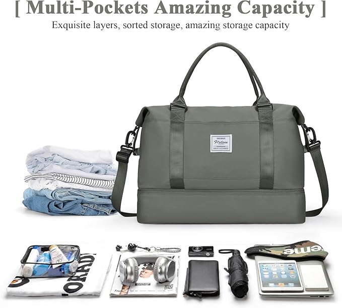 Travel Duffel Bag with Shoes Compartment, Carry-On Overnight Weekender Bags for Women, For Spirit Airlines 18x14x8 Personal Item Bag