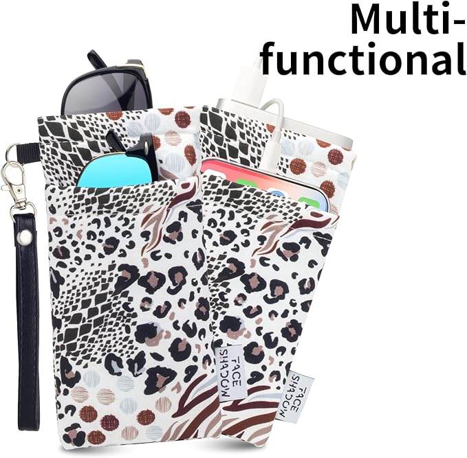 Face Shadow Double Glasses Case Soft Eyeglass Case For Women Men Squeeze Top Sunglasses Case With Cleaning Cloth