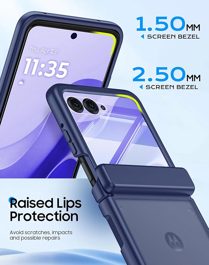 for Motorola Razr 2025 Case/Razr 2024 Case with Hinge Protection, Screen Protector, Ultra-Thin Skin Feel Translucent Frosted, Shockproof Cover for Razr 2025/2024-Blue (NOT for Plus/Ultra)