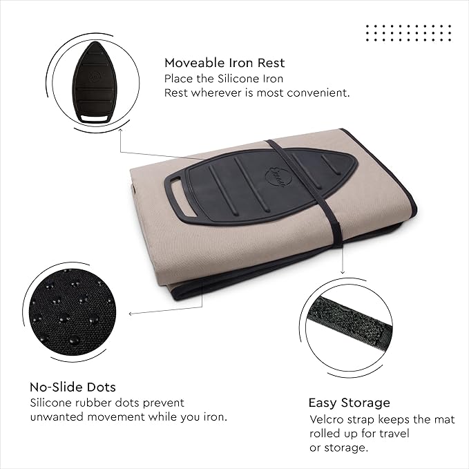 Encasa XO Ironing Mat/Pad Large 48"x28" with Padding, Anti-Slip, Silicone Iron Rest, Steam Press on Tabletop & Bed, Heat Resistant, Portable, Easy to Carry, Beige