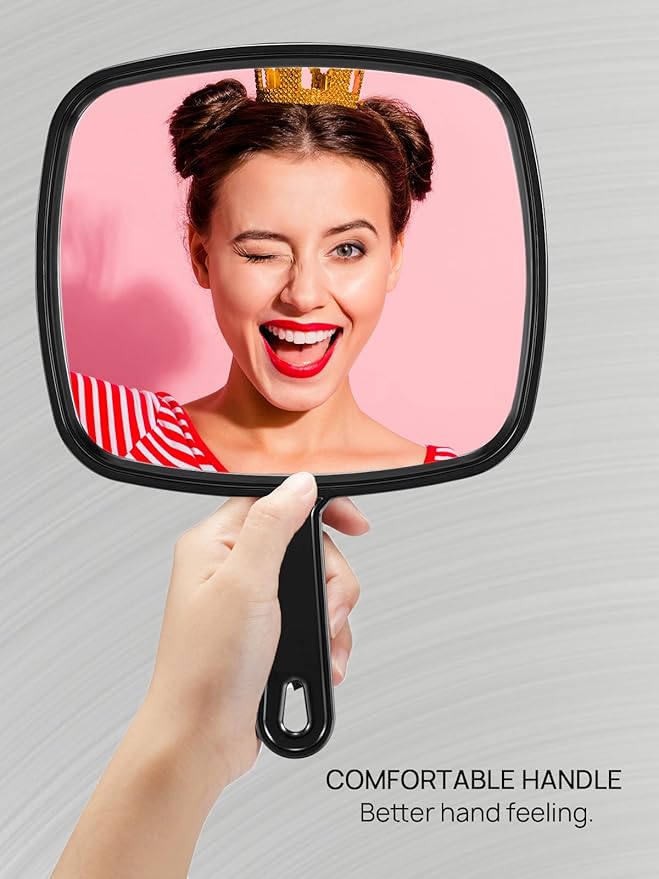OMIRO 12.4" L x 9" W Hand Mirror, All Black Handheld Mirror with Handle