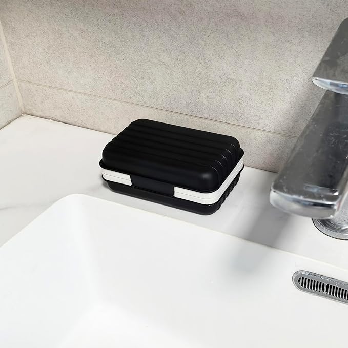 Travel Soap Dish Holder with Lid for Shower Travel Soap Case Draining Soap Box Container for Traveling, Camping, Hiking, Gym, Portable, Leakproof, Black