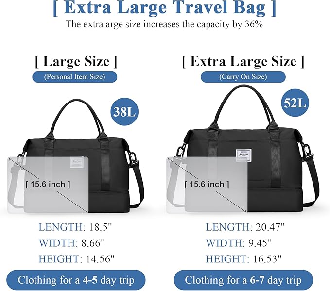 Travel Duffel Bag with Shoes Compartment, Overnight Weekender Bags for Women,Carry on Personal Item Bag，Extra Large