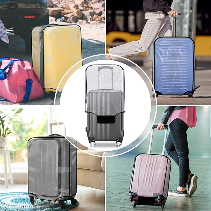 3 Pack Luggage Covers for Suitcase Clear PVC 0.4MM Thickened Waterproof Anti-Scratch Protector Sleeve Fits 20 24 28 Inch Baggage TSA Approved Travel Accessories