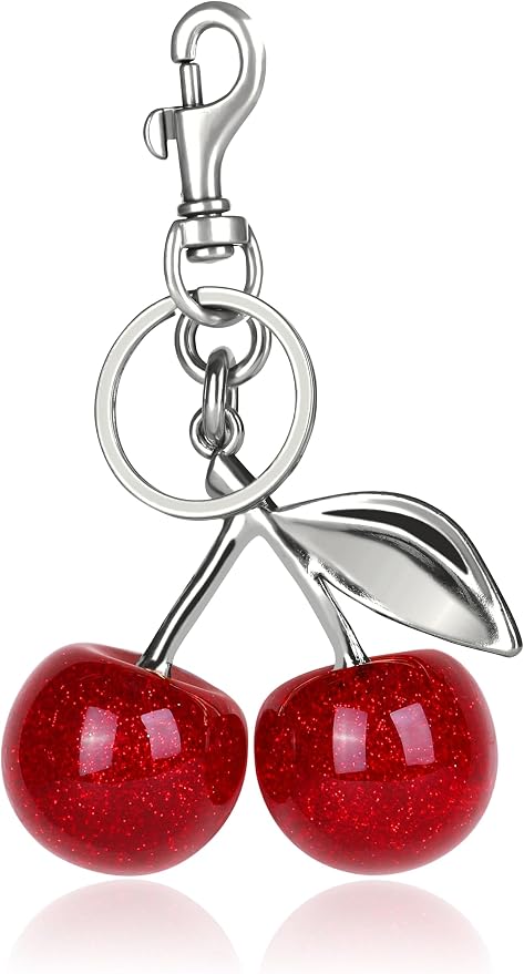 OVRUNS Cherry Bag Charm Cute Cherry Accessories Sparkling Purse Charms for Women