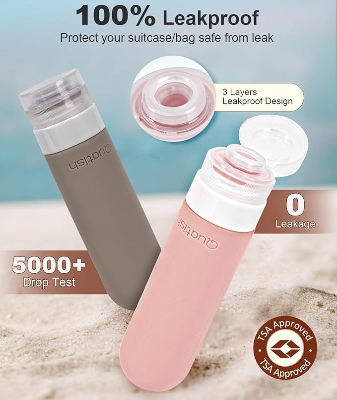 Quatish Travel Bottles for Toiletries 6 Pack, Original Patented Leakproof 3 oz Tsa Approved Travel Size Container, BPA Free Silicone Shampoo and Conditioner Bottle, Cruise Camping Essentials, Red Rock